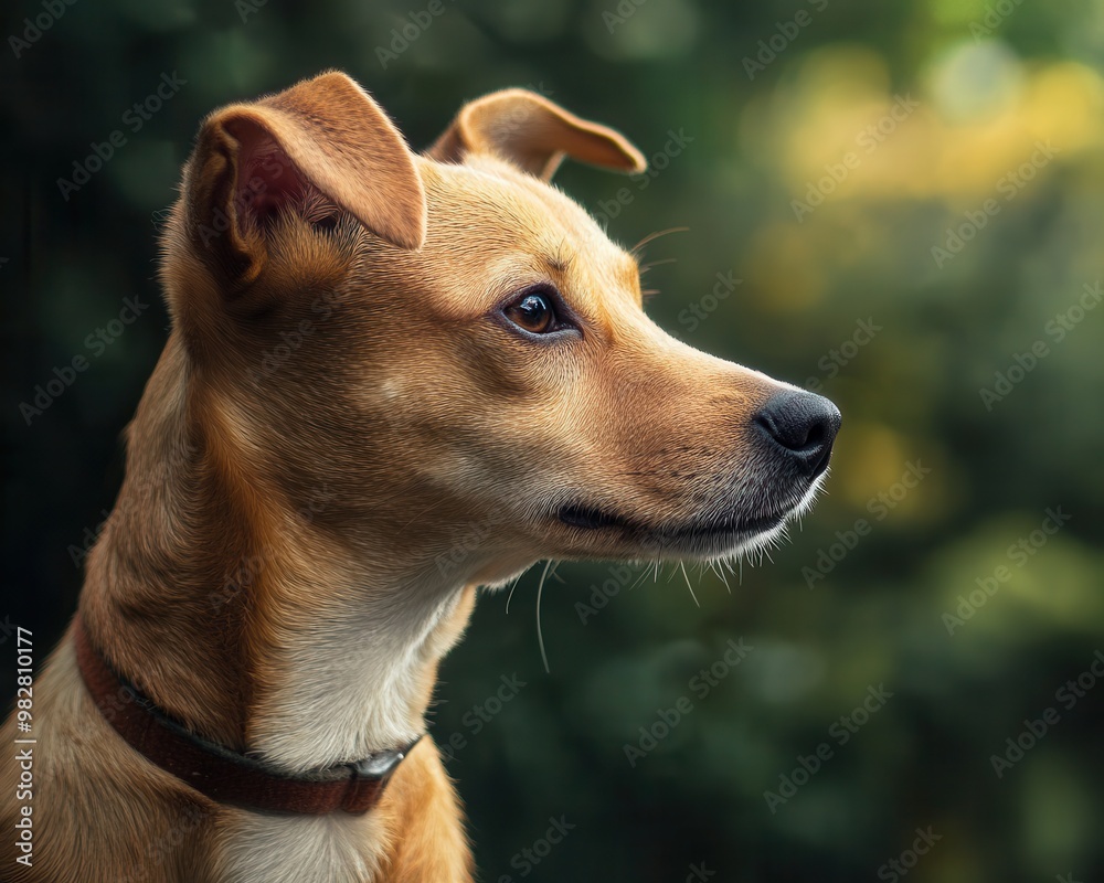 A serene profile of a dog, showcasing its alert expression amidst a natural backdrop, perfect for pet lovers and nature enthusiasts. A serene profile of a dog, showcasing its alert expression amidst a natural backdrop, perfect for pet lovers and nature enthusiasts.