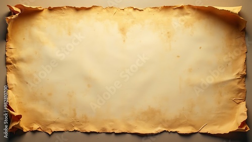 Authentic aged parchment paper with weathered edges, perfect for vintage-themed projects, historical document replicas, and creative designs. photo