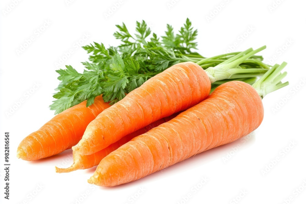 Carrots isolated. Carrot on white background. Four carrots with green leaves. Full depth of field , ai Carrots isolated. Carrot on white background. Four carrots with green leaves. Full depth of field , ai