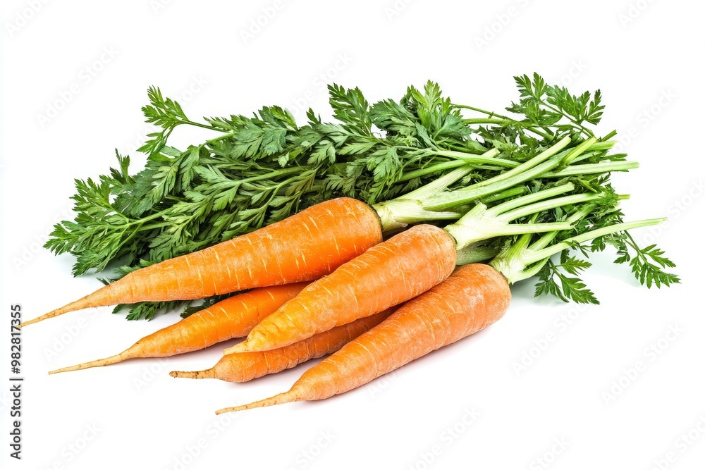 Carrots isolated. Carrot on white background. Four carrots with green leaves. Full depth of field , ai Carrots isolated. Carrot on white background. Four carrots with green leaves. Full depth of field , ai