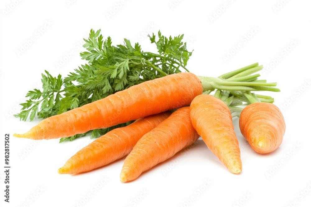 Carrots isolated. Carrot on white background. Four carrots with green leaves. Full depth of field , ai Carrots isolated. Carrot on white background. Four carrots with green leaves. Full depth of field , ai