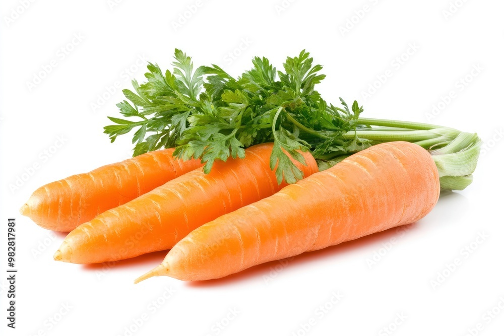 Carrots isolated. Carrot on white background. Four carrots with green leaves. Full depth of field , ai Carrots isolated. Carrot on white background. Four carrots with green leaves. Full depth of field , ai