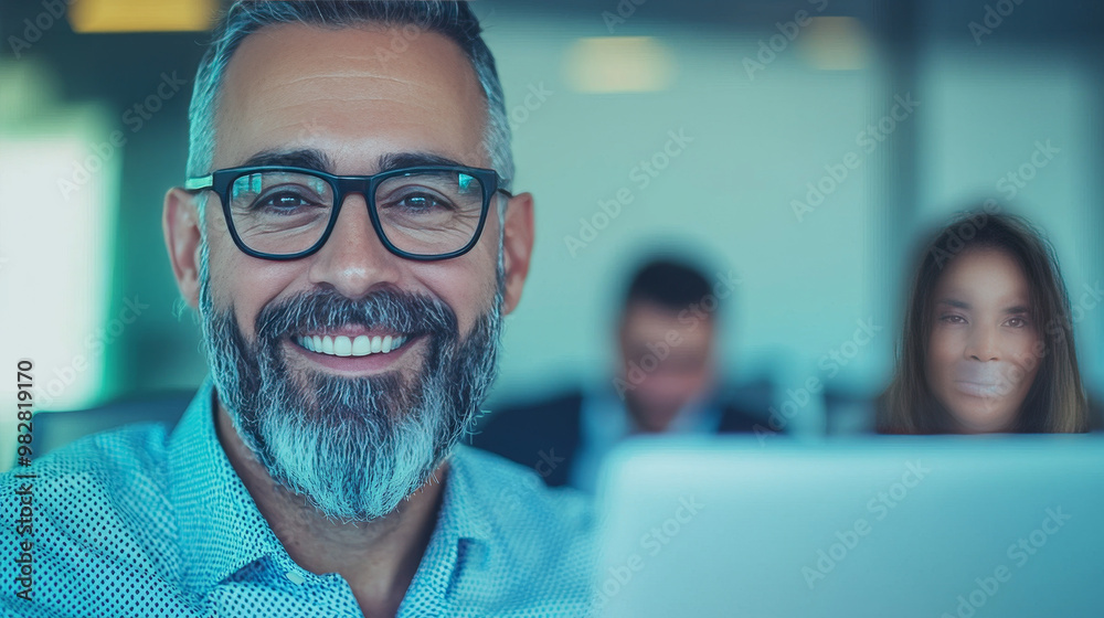 Fototapeta premium Smiling businessman in office setting