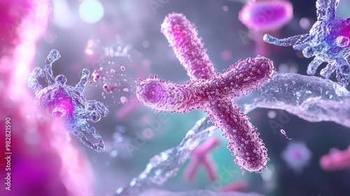 A close-up of molecular interactions between antibodies and antigens, demonstrating the immune response at a molecular level. photo