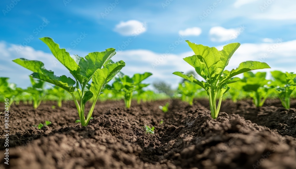 A field of GMO sugar beets, each plant growing taller and stronger than traditional varieties, symbolizing improved resistance to drought and pests through genetic modification. A field of GMO sugar beets, each plant growing taller and stronger than traditional varieties, symbolizing improved resistance to drought and pests through genetic modification.