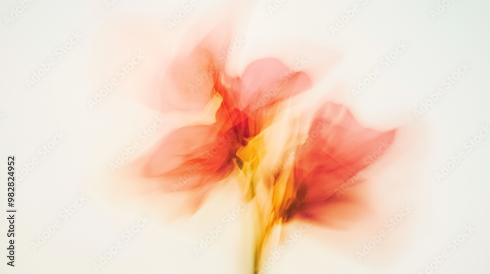 A blurred photograph of an abstract red flower on a white background A blurred photograph of an abstract red flower on a white background