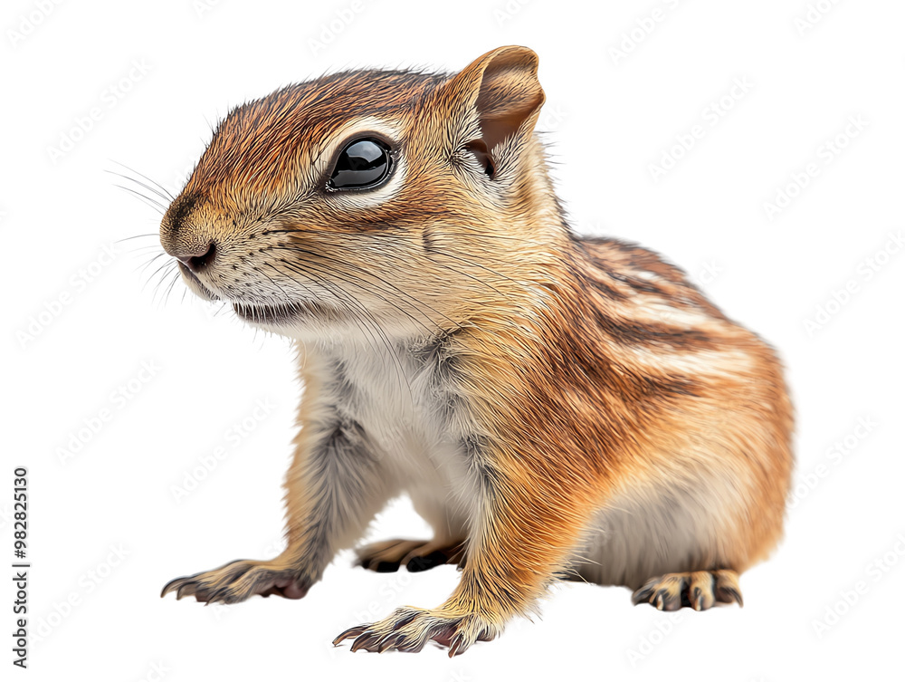 Obraz premium A close-up of a curious chipmunk showcasing its distinctive features and charming personality in a vibrant setting.