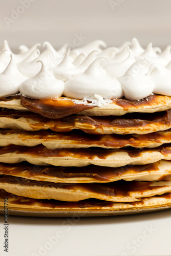 Sweet and savory bakery products with ingredients such as: coconut, flour, cherry, puff pastry, cheese, chocolate, dulce de leche, icing sugar, pastry cream.