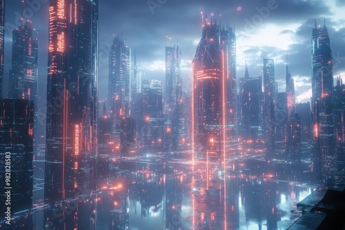 Futuristic Cityscape with Neon Lights