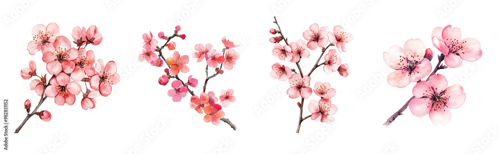 Fototapeta premium Watercolor sakura set.