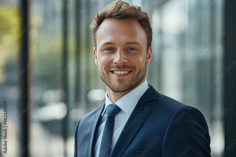 Handsome 30s top manager portrait in formal suit. Successful entrepreneur look camera. Confident business man smile. Young male businessman face. Urban city background. 40s employee work, ai Handsome 30s top manager portrait in formal suit. Successful entrepreneur look camera. Confident business man smile. Young male businessman face. Urban city background. 40s employee work, ai