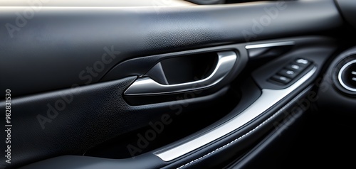 Minimalistic car interior with a polished door handle and control buttons, highlighting modern vehicle craftsmanship and attention to detail, premium design concept