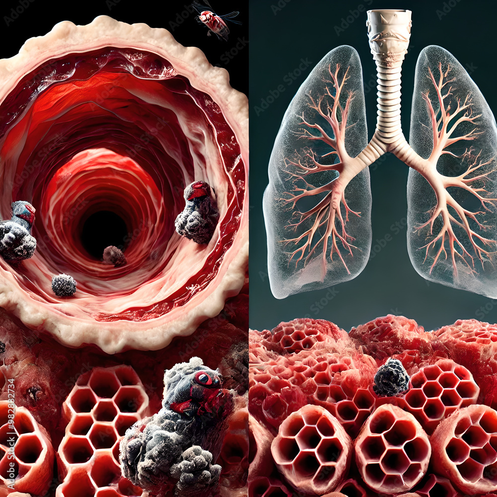 Traechitis 3D model anatomy: Inflammation of the trachea (tracheitis ...