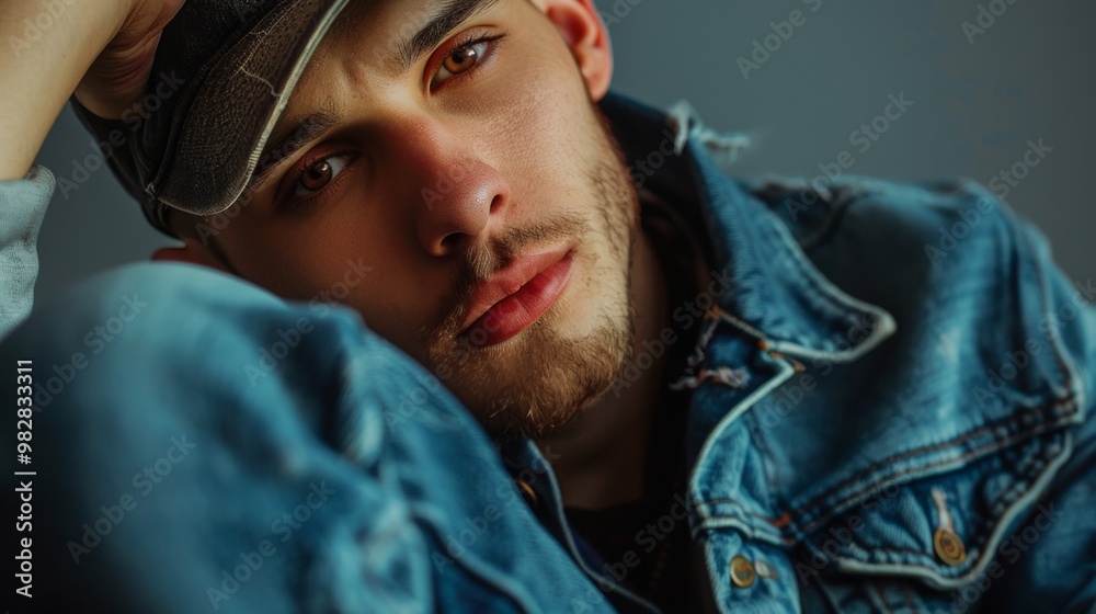 Fototapeta premium portrait of a friendly man on blue background