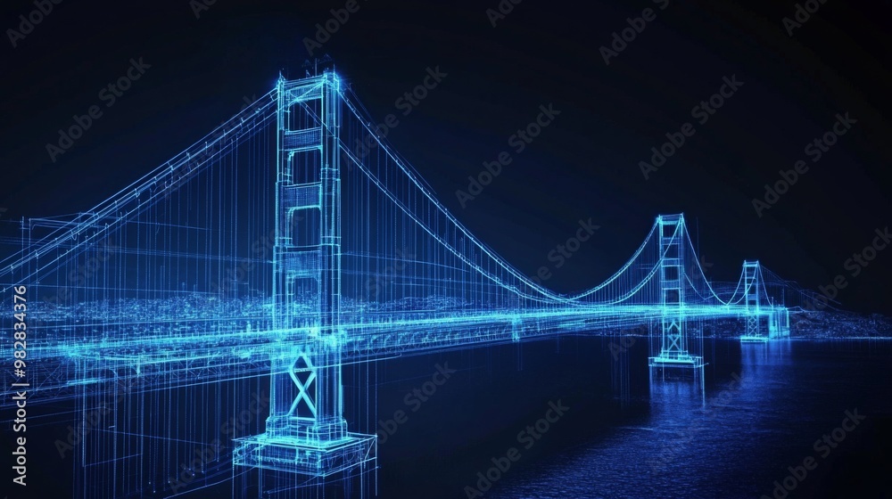Digital illustration Golden Gate Bridge San Francisco California vision of architecture Digital illustration Golden Gate Bridge San Francisco California vision of architecture