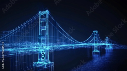 Digital illustration Golden Gate Bridge San Francisco California vision of architecture