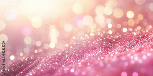 An artistic image showcasing a pink glittery background accentuated with softly glowing bokeh lights, creating a dreamy and enchanting visual experience perfect for various designs.