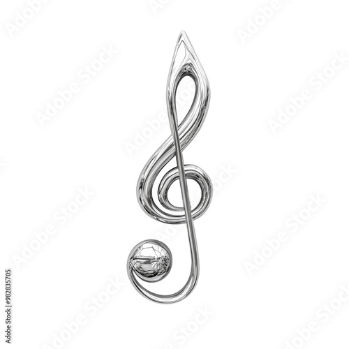 Shiny silver treble clef musical symbol, isolated on transparent background