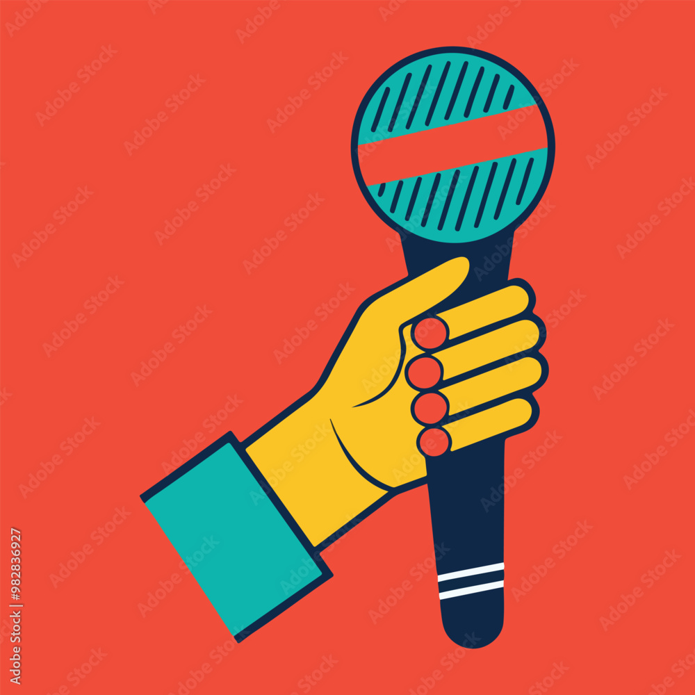 Graphic flat design drawing stylized singer hand using microphone. Cartoon style vector illustration Graphic flat design drawing stylized singer hand using microphone. Cartoon style vector illustration