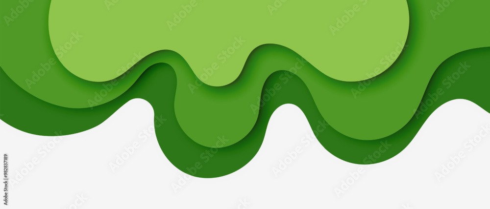 Fototapeta premium Abstract green paper cut background with layered shapes and shadows