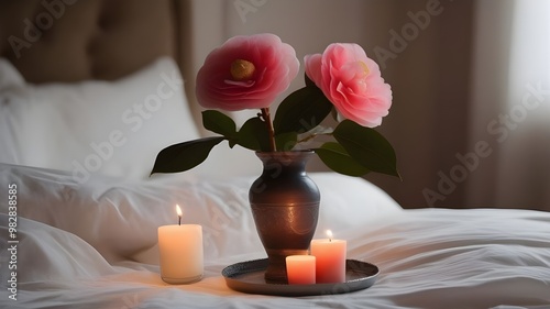 Camellia on the bed