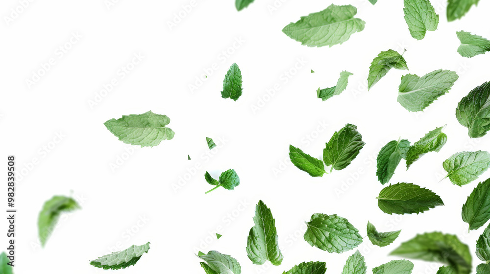 set of mint leaves isolated on white background set of mint leaves isolated on white background