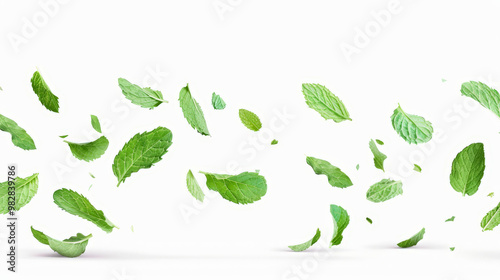 set of mint leaves isolated on white background