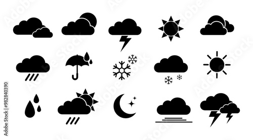 Isolate Weather Icon set, Rainy, Sunny, Cloudy symbol with Trasparent background, Modern minimal illustration vector for Business and Deciration, vector stock (Editable)