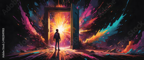 He might be walking through a door to another dimension.