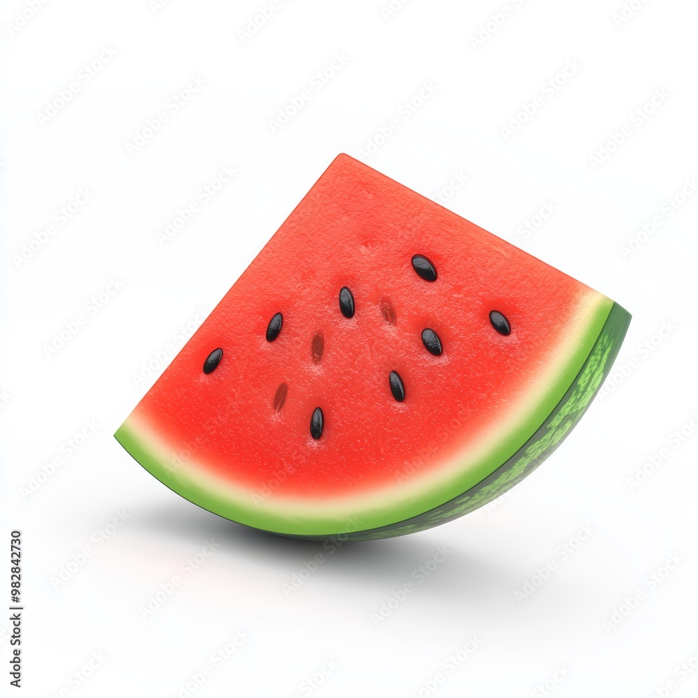3D minimalistic graphic of a large, juicy watermelon slice, isolated on white 3D minimalistic graphic of a large, juicy watermelon slice, isolated on white