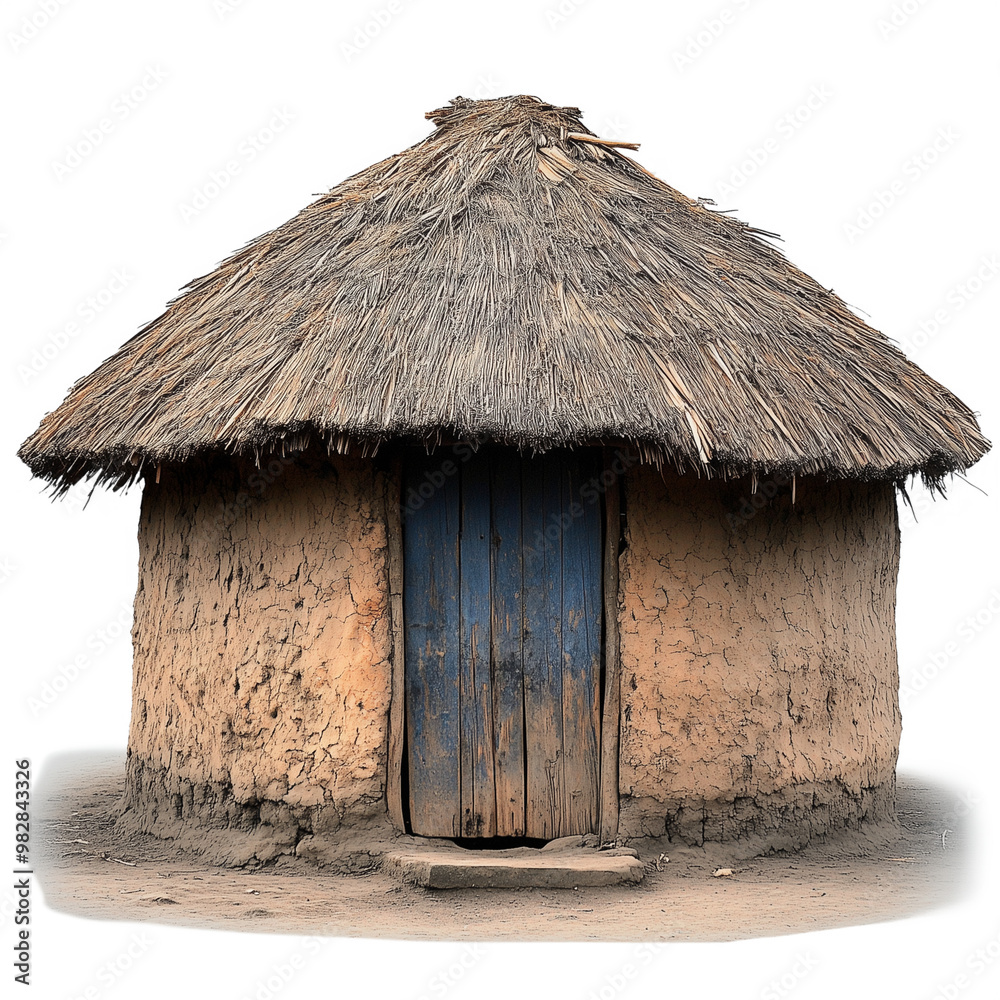 Mud Hut with a Thatched Roof and Wooden Door, Transparent Background Mud Hut with a Thatched Roof and Wooden Door, Transparent Background
