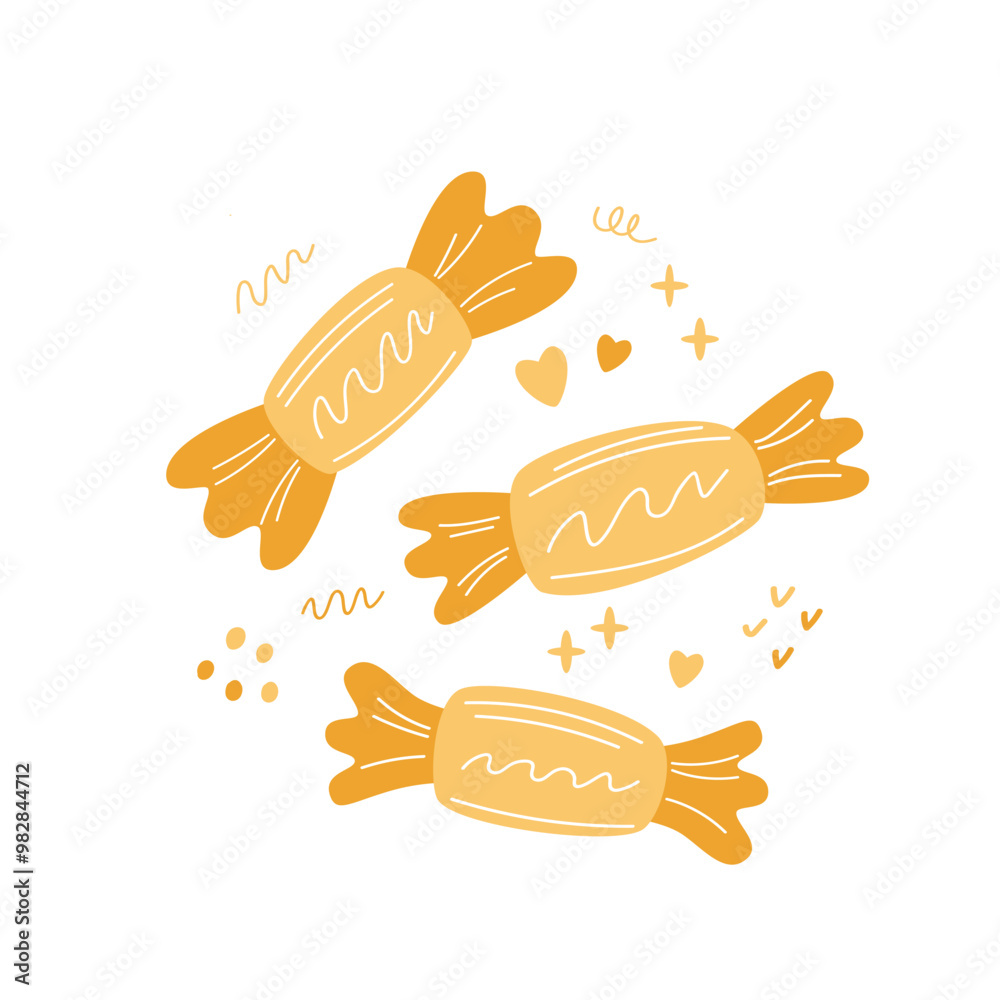 Candies and Sweets Vector Collection in trendy autumn light brown color. Set of Colorful Candies. Candies and Sweets Vector Collection in trendy autumn light brown color. Set of Colorful Candies.