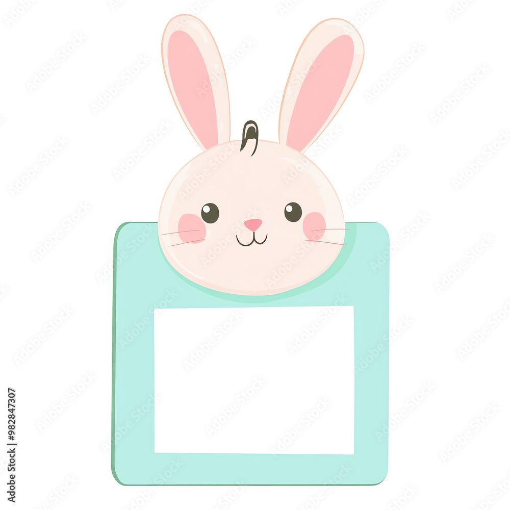 Fototapeta premium Cute bunny with a blank frame on a pastel background, perfect for customization.