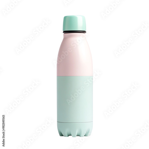Stylish pastel-colored water bottle, isolated on white background.