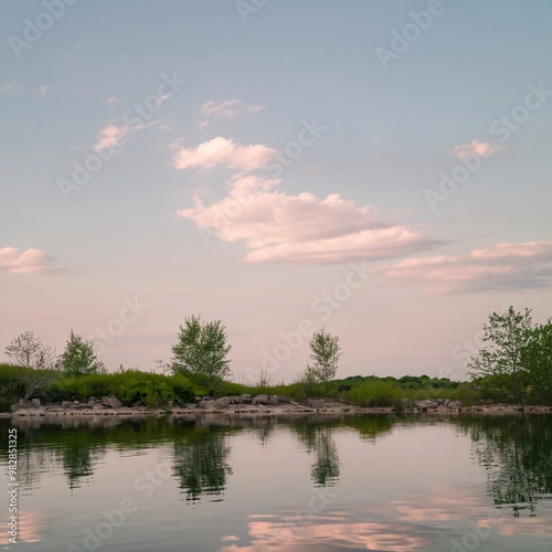 spectacular scenery of calm sea with wooden quay under cloudy sky.
