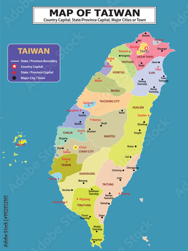 Geography Political map. Political map of country with capital, province or state capital, major cities and town.