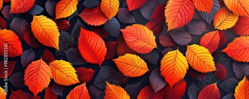 Wallpaper Mural Seamless pattern of autumn leaves in warm orange and blue shades on a soft background. Free copy space for text. Torontodigital.ca