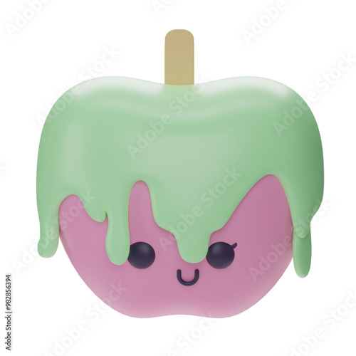 3d Cute Kawaii Apple with poison Dripping Icing Smile