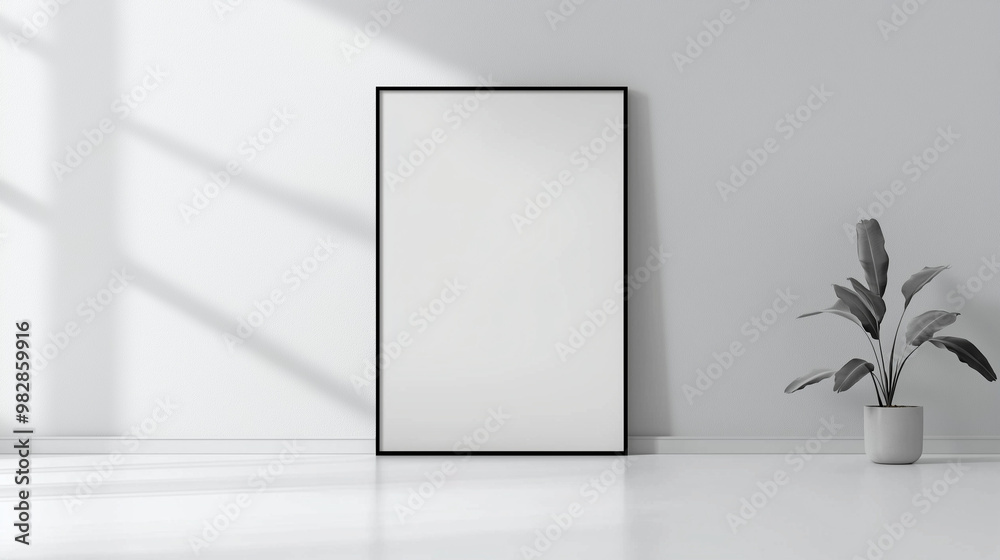 Minimalist Interior with Empty Frame and Sunlight Minimalist Interior with Empty Frame and Sunlight