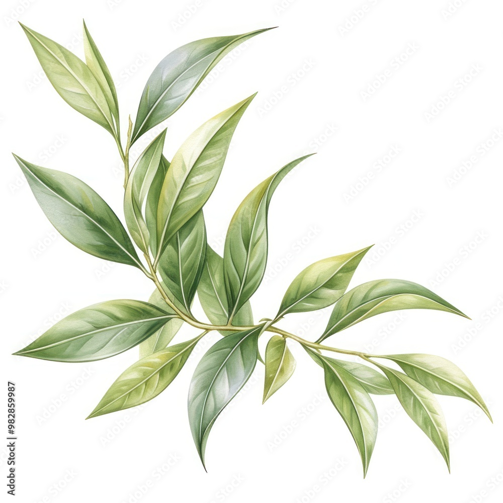 A detailed illustration of green leaves arranged artistically. A detailed illustration of green leaves arranged artistically.