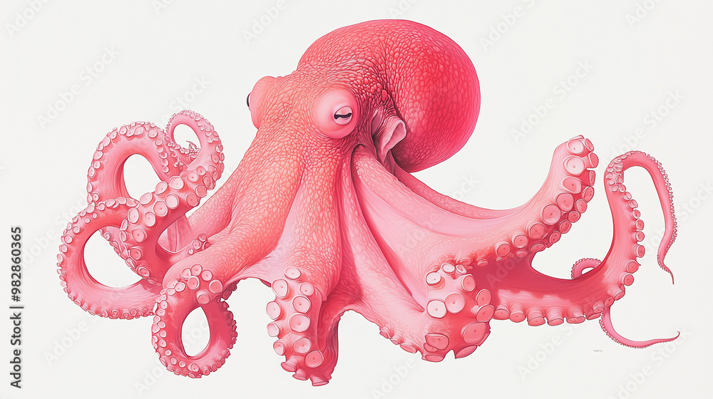 Naklejka premium Pink Octopus - Detailed Illustration of a Cephalopod