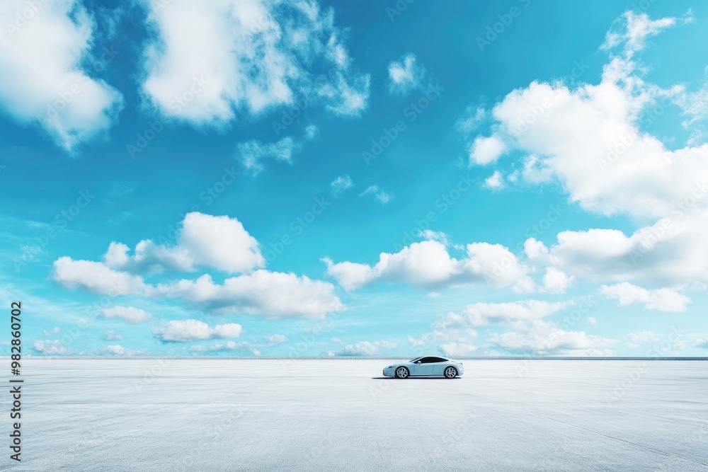 Beautiful Blue Sky Background with Cloud Horizon and Empty Concrete Floor, perfect for showcasing concept cars , ai Beautiful Blue Sky Background with Cloud Horizon and Empty Concrete Floor, perfect for showcasing concept cars , ai