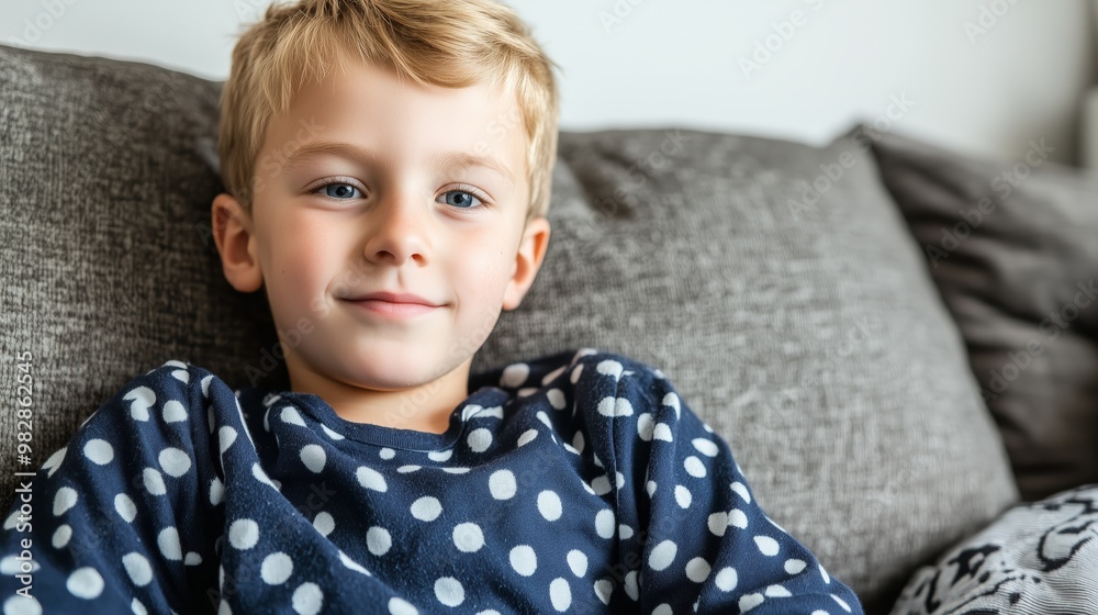 A white boy in pajamas smiling