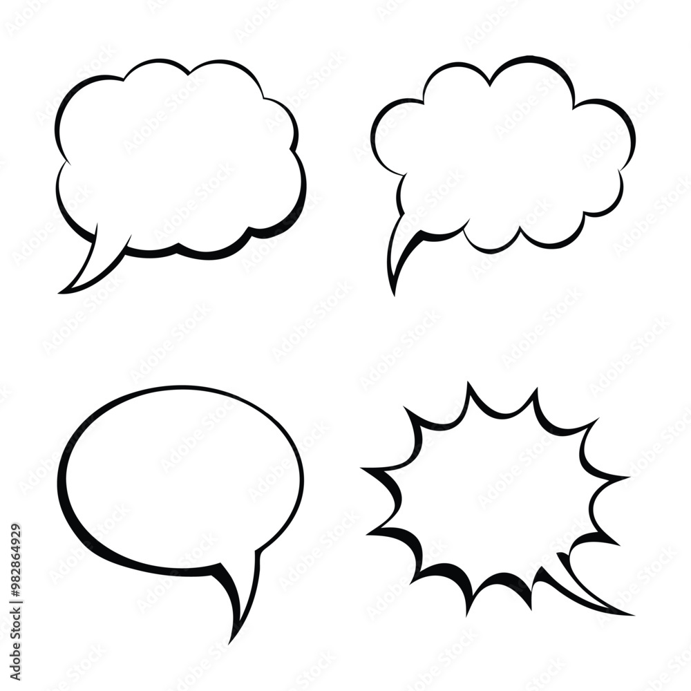 Line Art Comic Speech Bubbles with Halftone Shadows. Line Art Comic Speech Bubbles with Halftone Shadows.