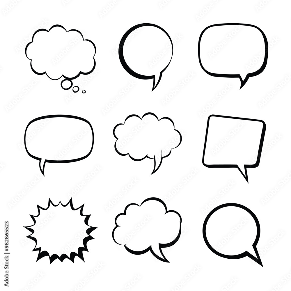 Line Art Comic Speech Bubbles with Halftone Shadows. Line Art Comic Speech Bubbles with Halftone Shadows.