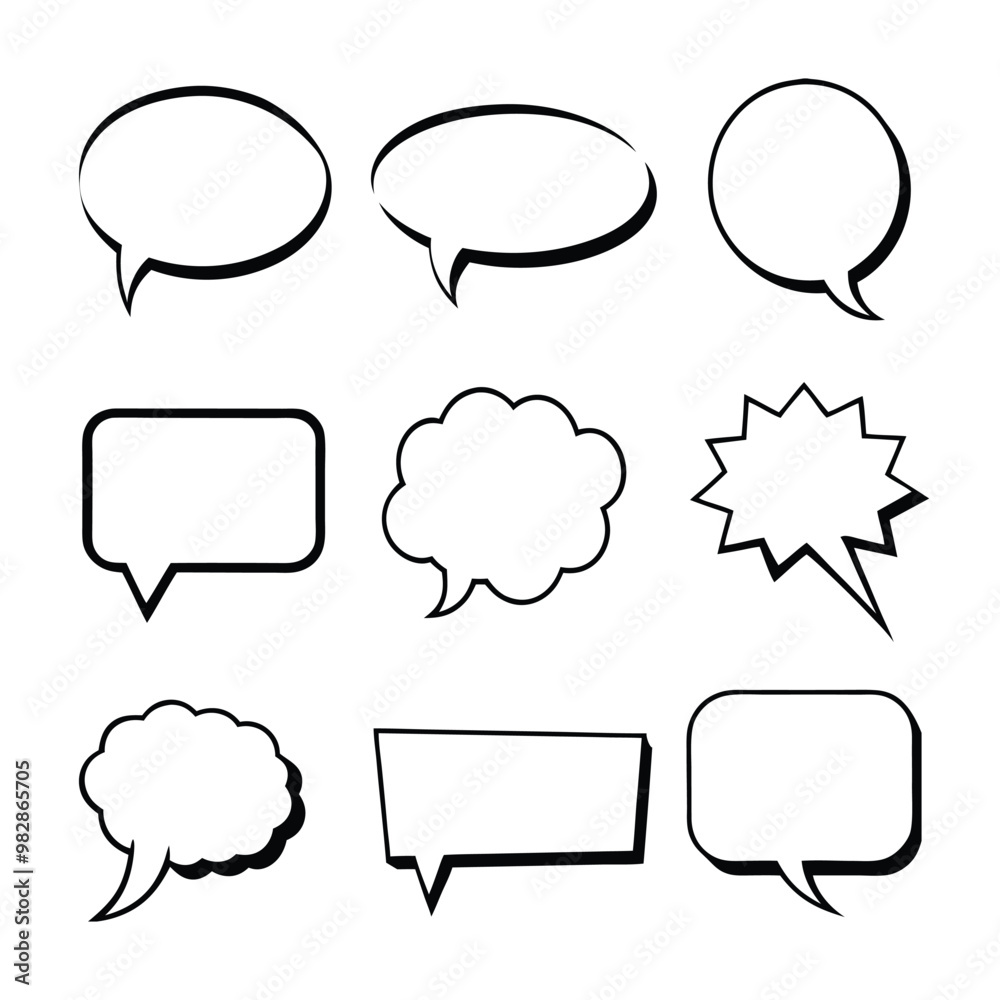 Line Art Comic Speech Bubbles with Halftone Shadows. Line Art Comic Speech Bubbles with Halftone Shadows.