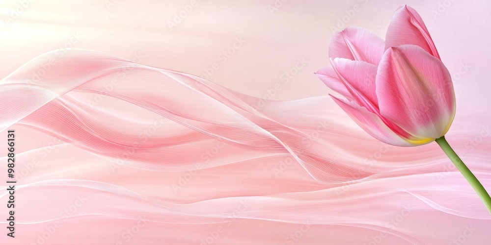 A delicate pink tulip against a soft, flowing pink background, evoking tranquility and beauty. A delicate pink tulip against a soft, flowing pink background, evoking tranquility and beauty.