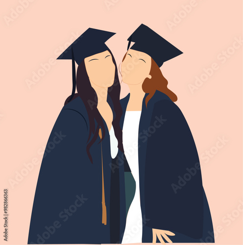 graduation illustration of two friends