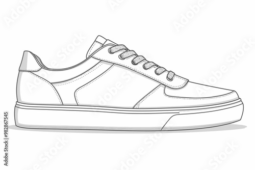 A detailed outline of a stylish sneaker design showcasing its clean lines and modern aesthetic