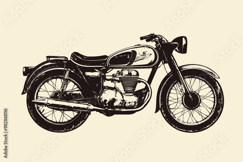Vintage motorcycle illustration showcasing a classic model on a cream background